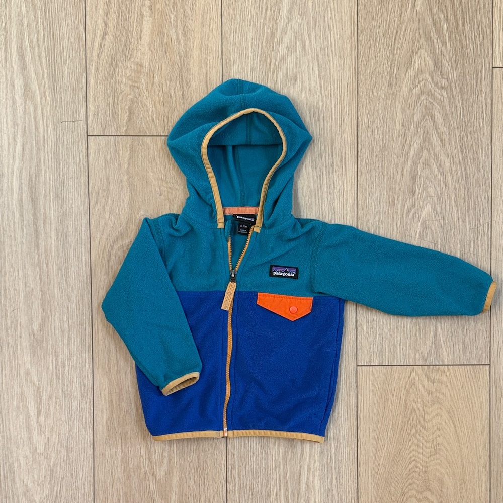 Patagonia Kids Teal and Blue Hooded Fleece 6-12 months